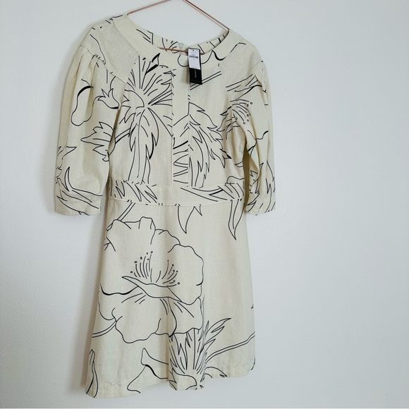 New Banana Republic Linen Blend Boho Elegant Cream Floral Print Mini Dress - Picture 7 of 10